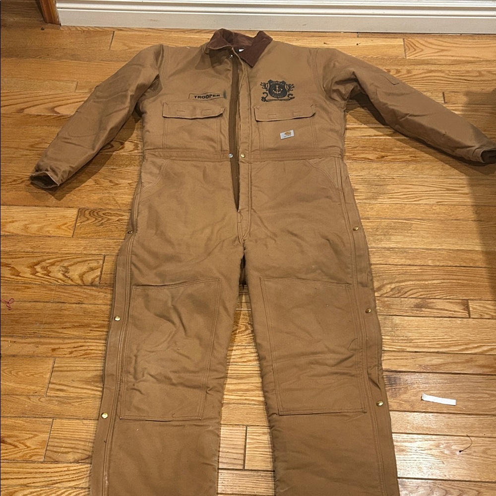 Carhartt Tan Work coveralls insulated with Brown Collar